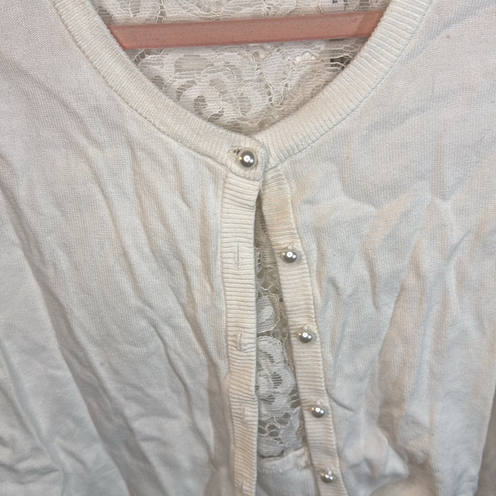 XL Karl Lagerfeld Lace and Pearl Cardigan - Picture 3 of 5